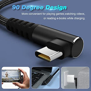 كابل USB C to USB C Cable 100W 1ft 3 Pack 90 Degree Type C Cable Nylon Braided Right Angle USBC Fast Charging Cable Compatible with MacBook Pro 2021, iPad Pro 2021, Samsung, Pixel, LG