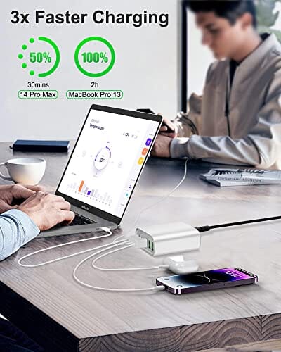 محول طاقة سريع الشحن بقدرة 155 وات و 6 منافذ USB C Charger, 155W 6-Port Fast USB C Charging Station, Portable USB C Wall Charger, USB C Power Adapter for MacBook Pro/Air Series, iPhone 14/13/12/Mini/Pro/Pro Max, Samsung Galaxy Note, and More