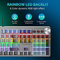 لوحة مفاتيح ميكانيكية للألعاب 104 مفتاح Mechanical Gaming Keyboard, 104 Keys Full Size Rainbow Backlit Keyboard with Blue Switch, Full Anti-Ghosting, Multimedia Knob & Keys, Light Up Wired Computer Keyboard for PC Laptop Gamer, Black&Gray