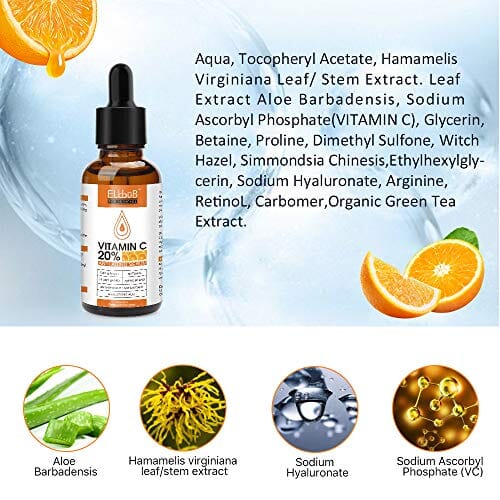 مصل فيتامين سي الفاخر Premium 20% Vitamin C Serum For Face with Hyaluronic Acid, Retinol & Amino Acids - Boost Skin Collagen, Brighten Hydrate & Plump Skin, Anti Aging & Wrinkle Facial Serum