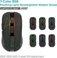 ماوس لاسلكي 2.4 جيجا بايت 5 أزرار قابلة لإعادة الشحن Rii RM200 Wireless Mouse,2.4G Wireless Mouse 5 Buttons Rechargeable RGB Wireless Mouse with USB Nano Receiver,3 Adjustable DPI Levels,Colorful Gaming Mouse for Notebook,PC,Computer-Black