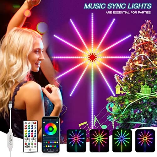 شرائط دزانكين الذكية للألعاب النارية بتقنية البلوتوث Dzanken Smart RGB LED Strips Bluetooth Fireworks Lights with Remote App Control Music Sync Led Lights for Parties Bars Bedrooms