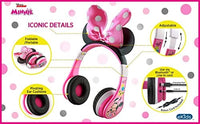 سماعات رأس بلوتوث للأطفال ميني ماوس من إي كيدز eKids Minnie Mouse Kids Bluetooth Headphones, Wireless Headphones with Microphone Includes Aux Cord, Volume Reduced Kids Foldable Headphones for School, Home, or Travel, Pink