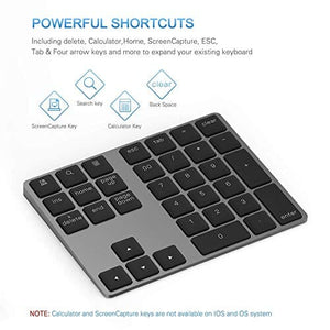 لوحة مفاتيح رقمية لاسلكية قابلة لإعادة الشحن Bluetooth Number Pad, Lekvey Aluminum Rechargeable Wireless Numeric Keypad Slim 34-Keys External Numpad Keyboard Data Entry Compatible for Macbook, MacBook Air/Pro, iMac Windows Laptop Surface Pro etc