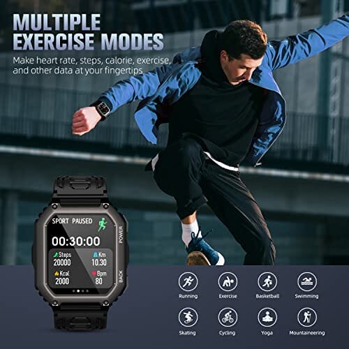 ساعات ذكية عسكرية مزودة بمكالمة بلوتوث ZYCZWL Military Smart Watches for Men with Bluetooth Call(Answer/Dial Calls) Tactical Outdoor Sports Smartwatch for Android and iPhone 5ATM Waterproof Watch with 1.8'' Big Screen Fitness Tracker