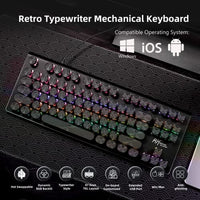 لوحة مفاتيح سلكية للكمبيوتر الشخصي قابلة للتبديل السريع RK ROYAL KLUDGE RKS87 Typewriter Mechanical Keyboard, Hot Swappable Blue Switch Wired PC Gaming Keyboard, 75% Layout RGB 87 Keys Slim Keyboards with Retro Punk Round Keycaps for Mac Windows, Black
