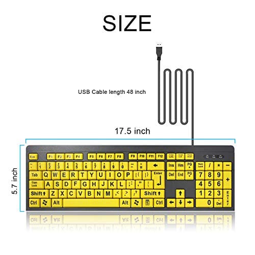 لوحة مفاتيح كمبيوتر كبيرة مطبوعة BOOGIIO Large Print Computer Keyboard, Wired USB High Contrast Keyboard with Oversized Print Letters for Visually Impaired Low Vision Individuals (Yellow+Black)