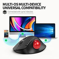 ماوس كرة دوارة لاسلكي مريح DeLUX Bluetooth Trackball Mouse, Wireless Ergonomic Rollerball Mouse with 2400DPI, Smooth Easy Thumb Control, 3 Devices Connection, Red Ball, Compatible for Windows, PC, Mac (MT1-Black)