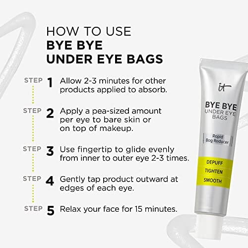 معالجة نهارية IT Cosmetics Bye Bye Under Eye Bags Daytime Treatment – Depuffs, Tightens, Smooths & Reduces Look of Wrinkles & Fine Lines – All Skin Tones – Comfortable on Bare Skin or Over Makeup - 0.5 Fl. Oz