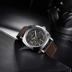 ساعات بينيار الاتوماتيكية للرجال Benyar Automatic Watches for Men | Skeleton Mechanical Leather Strap Mens Watch | 45mm Dial | 30M Waterproof | Men's Stylish Gift