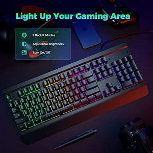 لوحة مفاتيح معدنية بالكامل Dacoity Gaming Keyboard, 104 Keys All-Metal Panel, Rainbow LED Backlit Quiet Computer Keyboard, Wrist Rest, Multimedia Keys, Anti-ghosting Keys, Waterproof Light Up USB Wired Keyboard for PC Mac Xbox