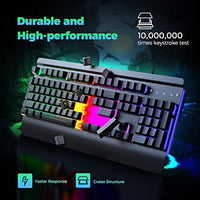 لوحة مفاتيح معدنية بالكامل Dacoity Gaming Keyboard, 104 Keys All-Metal Panel, Rainbow LED Backlit Quiet Computer Keyboard, Wrist Rest, Multimedia Keys, Anti-ghosting Keys, Waterproof Light Up USB Wired Keyboard for PC Mac Xbox