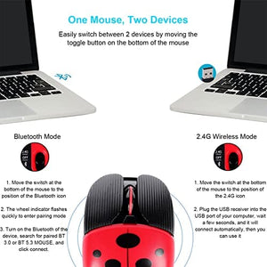 ماوس لاسلكي يعمل بالبلوتوث  CHUYI Wireless Bluetooth Mouse, Rechargeable Quiet Mouse Cute Ladybug Pattern Portable Travel Mute Mouse 1600 DPI Optical Silent Cordless Office Mice for Computer Laptop PC Gift (Red)
