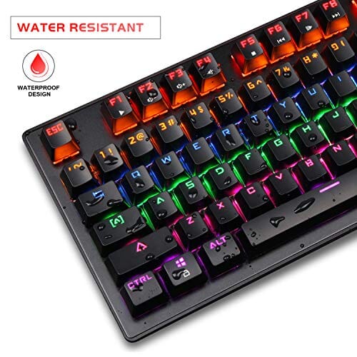 لوحة مفاتيح ميكانيكية 87 مفتاحًا صغيرة مدمجة  Mechanical Keyboard 87 Keys Small Compact Multicolour LED Backlit - MK1 Wired USB Gaming Keyboard with Blue Switches, 100% Anti-Ghosting, Metal Construction, Water Resistant for Windows PC Laptop Game