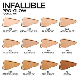 كريم أساس إنفاليبل كلاسيك تان من لوريال باريس L'Oréal Paris Infallible Pro-Glow Foundation, Classic Tan, 1 Fl oz