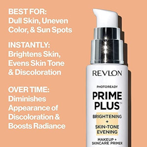 برايمر للوجه من ريفلون لجميع أنواع البشرة Face Primer by Revlon, PhotoReady Prime Plus Face Makeup for All Skin Types, Blurs & Fills in Fine Lines, Infused with Vitamin C and Lactic Acid, Brightening & Skin Tone Evening, 1 Oz