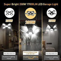 مصباح سقف Rufbjkd LED Garage Light, 200W LED Shop Light, Super Bright Deformable LED Garage Ceiling Light with 6 Adjustable Panels, Ideal for Workshop/Attic/Barn/Basement (2 Pack)