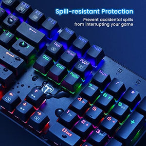 لوحة مفاتيح الألعاب الميكانيكية 104 مفتاح RisoPhy Mechanical Gaming Keyboard, RGB 104 Keys Ultra-Slim LED Backlit USB Wired Keyboard with Blue Switch, Durable ABS Keycaps/Anti-Ghosting/Spill-Resistant Mechanical Keyboard for PC Mac Xbox Gamer