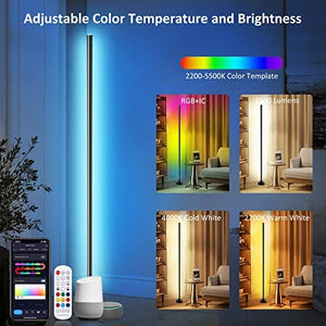 مصباح أرضي متغير اللون مع تحكم عن بعد YSJ RGB LED Floor Lamp, Corner Led Lamp,Corner Lamp,Color Changing Corner Floor Lamp with Remote and App Control, DIY Mode & Timing, Modern 55''Minimalist Lit Lamp for Bedroom Living Room