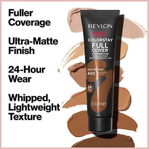 ريفلون كولور ستاي كريم أساس غير لامع ذو غطاء كامل طويل الأمد Revlon ColorStay Full Cover Longwear Matte Foundation, Heat & Sweat Resistant Lightweight Face Makeup, Toast (410), 1.0 oz (Pack of 2)