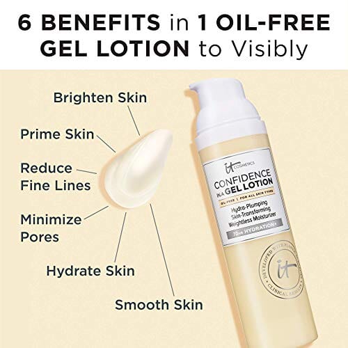 مرطب للوجه خالي من الزيوت - خفيف الوزن ومرطب - مع سيراميد - 2.5 أونصة سائلة IT Cosmetics Confidence in a Gel Lotion - Oil-Free Face Moisturizer - Lightweight & Hydrating - With Ceramides - 2.5 fl oz