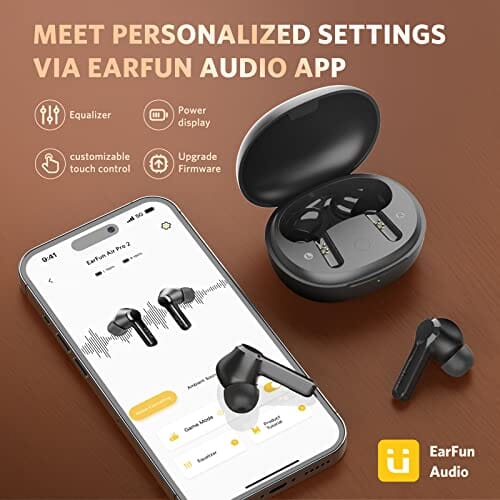 سماعات أذن لاسلكية  لإلغاء الضوضاء  EarFun Air Pro 2 Wireless Earbuds, [2023 Version] Hybrid Active Noise Cancelling Wireless Earphones, Bluetooth 5.2 Headphones with 6 Mics, in-Ear Detection, App for Custom EQ, Wireless Charging, 34Hrs