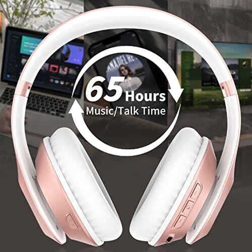 سماعات بلوتوث لاسلكية فوق الأذن مزودة بميكروفون Glynzak Wireless Bluetooth Headphones Over Ear 65H Playtime HiFi Stereo Headset with Microphone and 6EQ Modes Foldable Bluetooth V5.3 Headphones for Travel Smartphone Computer Laptop Rose Gold