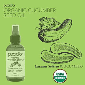٪زيت بذور الخيار العضوي مرطب طبيعي نقي بنسبة 100 PURA D'OR Organic Cucumber Seed Oil (4oz / 118mL) 100% Pure USDA Certified Premium Grade Natural Moisturizer, Cold Pressed, Unrefined, Hexane-Free Base Carrier Oil for DIY Skin Care For Men & Women