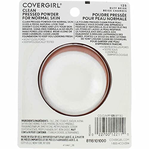 بودرة مضغوطة نظيفة باللون البيج CoverGirl Clean Pressed Powder Compact, Buff Beige [125], 0.39 oz (Pack of 4)