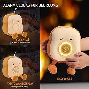 منبهات لطيفة محشوة QANYI Kids Night Light Plushies, Funny Food Toast Bread Plush Cute Stuffed Alarm Clocks for Bedrooms, Cool Bedside Lamp Gifts for Women Kids 6 7 8 9 10 11 Year Old Girls