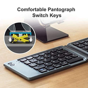 لوحة مفاتيح بلوتوث قابلة للطي من سانوا SANWA Foldable Bluetooth Keyboard, Rechargeable Wireless Folding Keypad, Portable & Slim, for Laptop Desktop Computer PC iPad/iPhone Tablet Smartphone, Compatible with MacBook, Windows, Android, iOS