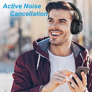 سماعات رأس نشطة لإلغاء الضوضاء Ankbit E500 Active Noise Cancelling Headphones Bluetooth 5.2 Headphones with Microphone, Deep Bass Hi-Fi Sound, Wireless Over Ear Headphones with 75H Playtime, Voice Assistant for Travel/Home/Office