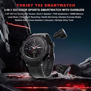ساعة ذكية مع سماعات أذن YOKIBY T92 Smart Watch with Earbuds,Activity Tracker with Answer/Make Call,Recording,Mp3 Music,Sleep Monitor,3 in 1 Smart Watch Android iOS Compatible