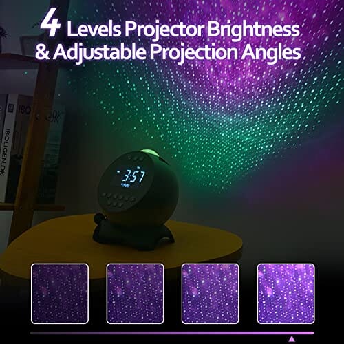 جهاز عرض منبه Fansbe Kids Alarm Clock Star Projector, Galaxy Projector Bedroom White Noise, Bluetooth Speaker Alarm Clock Bedroom Snooze Auto-Off Timer Remote Control 14 Soothing Sounds Black