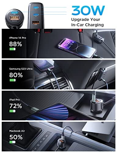 شاحن سيارة 6 منافذ  Port USB C Car Charger, AINOPE Super Fast Charging Car Charger Adapter for Multiple Devices, 70W PD& QC3.0 Cigarette Lighter USB Charger with 5FT Cable Compatible with iPhone 14/iPad Pro/Samsung