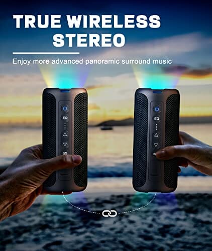 مكبر صوت لاسلكي محمول Bluetooth Speakers, Ortizan 40W Loud Stereo Portable Wireless Speaker, IPX7 Waterproof Shower Speakers with Deep Bass/LED Light/30H Battery/TF Card/AUX, True Wireless Stereo Speaker for Indoor&Outdoor