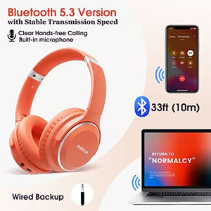 سماعات رأس لاسلكية لوقت التشغيل 65 ساعة مع ميكروفون RUNOLIM Bluetooth Headphones Over Ear, 65 Hours Playtime Wireless Headphones with Microphone, Lightweight Foldable & Portable Stereo Bass Headsets for Smartphone, Tablet, Computer, MP3/4