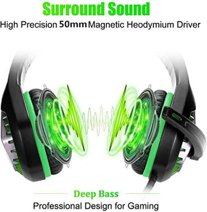 سماعة رأس ستيريو للألعاب لنينتندو سويتش  DIWUER Stereo Gaming Headset for Nintendo Switch, PS4, Xbox One with Noise Cancelling Mic, Soft Earmuffs Surround Sound Over Ear Headphones with LED Light for PC (Green)