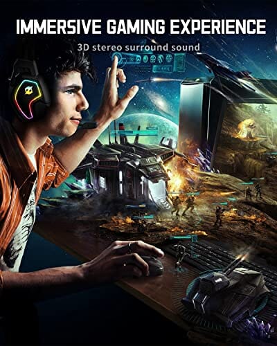 سماعات رأس الألعاب المانعة للضوضاء مع ميكروفون Gaming Headset for Xbox One PS4 PS5 PC Switch, Noise Canceling Headphones with Microphone, 3.5mm Audio Jack, Auto-Adjust Headband, 50mm Drivers, RGB Light, Lightweight Wired Gaming Headphones-Black