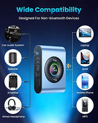 محول بلوتوث 5.3 AUX للسيارة Bluetooth 5.3 AUX Adapter for Car [Multifunction Button& Battery Life Display] Noise Cancelling Bluetooth Music Receiver for Car/Home Stereo/Wired Headphones/Hands-Free Call, 22H Battery Life, Metal