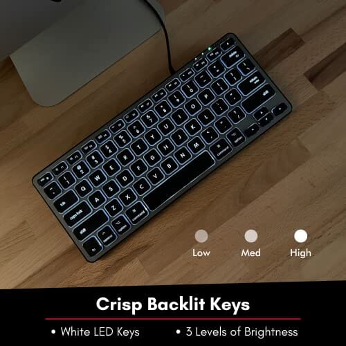 لوحة مفاتيح رفيعة ومضغوطة مع 3 مستويات سطوع مفاتيح Macally Backlit Mac Keyboard Wired - The Perfect Size and Lighted - Slim and Compact Apple Keyboard with 3 Level Brightness LED Keys - Small Wired Keyboard for Mac, MacBook Pro/Air, iMac (Space Gray)