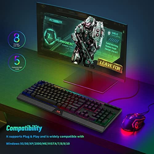 لوحة مفاتيح سلكية للألعاب 104 مفتاح TuparGo Computer Keyboard RGB Backlit USB Wired Gaming Keyboards 104 Keys, 25 Anti-Ghosting Spill-Resistant Mac Keyboard for Desktop and PC, Black