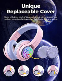 ترانس نوفا سماعات بلوتوث للأطفال iClever TransNova Kids Bluetooth Headphones, LED Lights Up, Replaceable Plate, 74/85/94dB Volume Limited, 45H Playtime, Stereo Sound, Kids Headphones Wireless with Case for Travel iPad Tablet, Pink