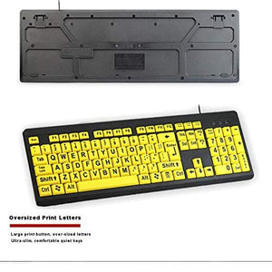 لوحة مفاتيح كمبيوتر كبيرة مطبوعة BOOGIIO Large Print Computer Keyboard, Wired USB High Contrast Keyboard with Oversized Print Letters for Visually Impaired Low Vision Individuals (Yellow+Black)