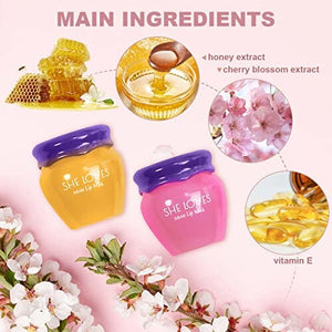 قطعتان من ماسك الشفاه ليلي 2 PCS Lip Mask Overnight, Honey&Sakura Day and Night Repair Sleeping Lip Balm, Fade Lip Lines Bee Balm, Hydrating &Prevention Dry and Crack Lip Scrubs Exfoliator