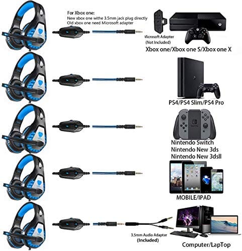 سماعة رأس ستيريو للألعاب لنينتندو سويتش DIWUER Stereo Gaming Headset for Nintendo Switch, PS4, Xbox One with Noise Cancelling Mic, Soft Earmuffs Surround Sound Over Ear Headphones with LED Light for PC, Mac, Laptop (Blue)