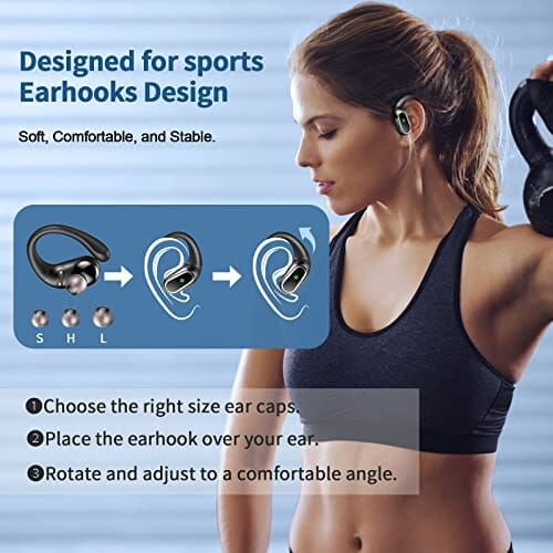 سماعات أذن لاسلكية تعمل بتقنية البلوتوث Wireless Earbuds Headphones Bluetooth 5.3, 50H Playtime Over Ear Buds with Noise Cancelling Mic, LED Display, Stereo Bass Bluetooth Earbuds with Earhooks, IP7 Waterproof Earphones for Sports Workout