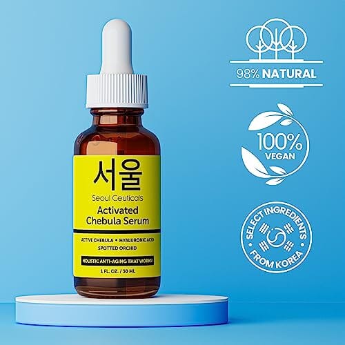 سيولسيوتيكالز مصل شيبولا النشط للوجه SeoulCeuticals Chebula Active Serum For Face - Korean Skin Care Anti Aging Natural K Beauty Skincare with Hyaluronic Acid + Spotted Orchid for Healthy, Youthful Glowing Skin 1oz