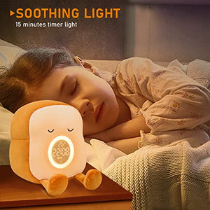 منبهات لطيفة محشوة QANYI Kids Night Light Plushies, Funny Food Toast Bread Plush Cute Stuffed Alarm Clocks for Bedrooms, Cool Bedside Lamp Gifts for Women Kids 6 7 8 9 10 11 Year Old Girls