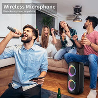 مكبر صوت قوي للحفلات بتقنية البلوتوث Ortizan 80W Powerful Portable Bluetooth Party Speaker, Extra Deep Bass, Loud 105dB Sound IPX4 Outdoor Wireless Bluetooth Speakers with Dynamic Light Show, Wireless Microphone, 24H Playtime(Black)